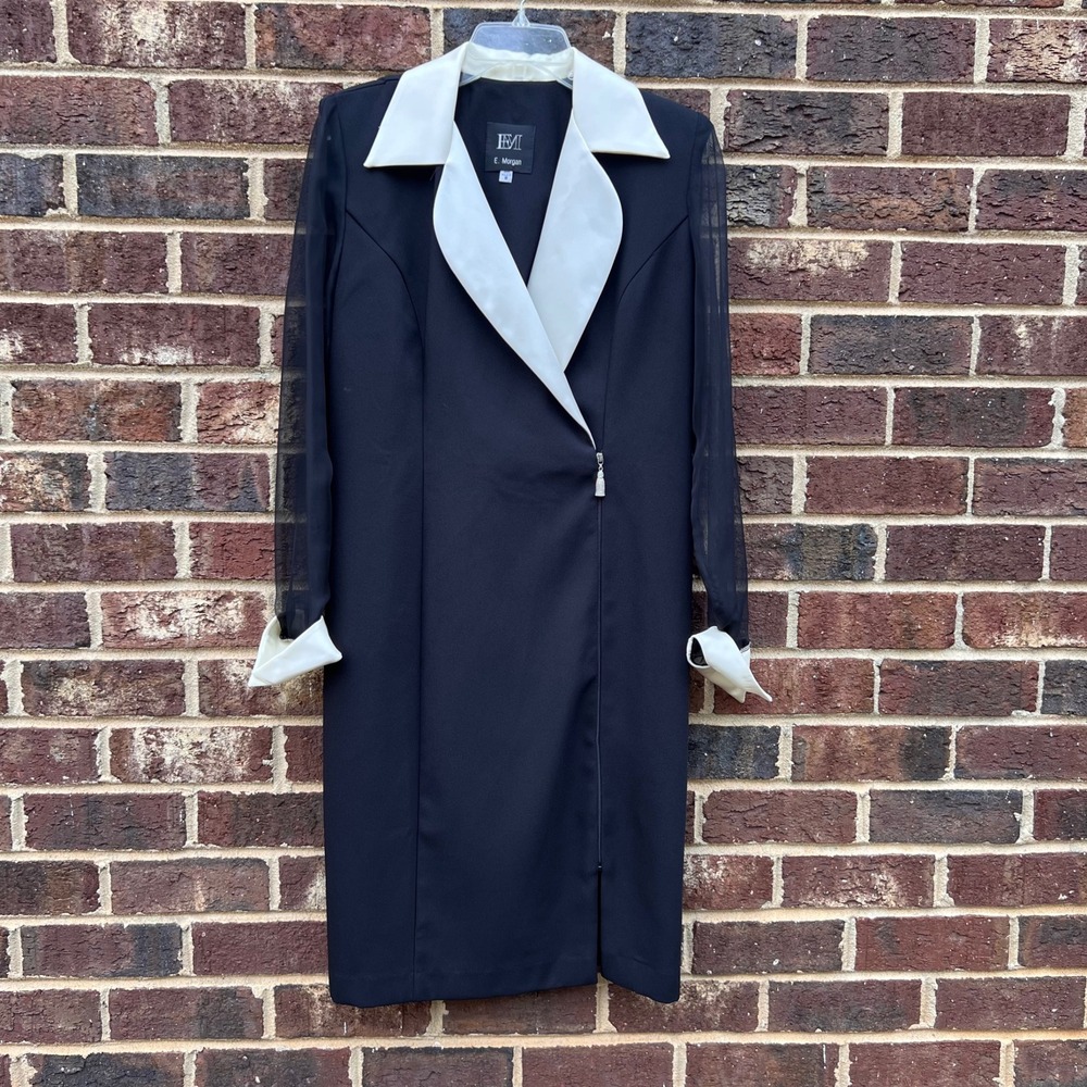 E.‎ Morgan Sheath Dress Cocktail Party Evening Black White Size 8